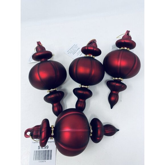 Lot Of 13 Burgundy Red & Gold Glitter Finial And Round Christmas Tree Ornaments - Picture 7 of 16